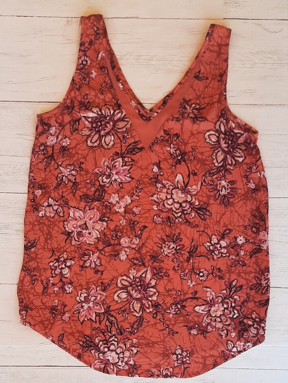 Maurices Womens XS Floral Tank Top Coral Pink Boho Sleeveless V Neck Blouse - Picture 7 of 7
